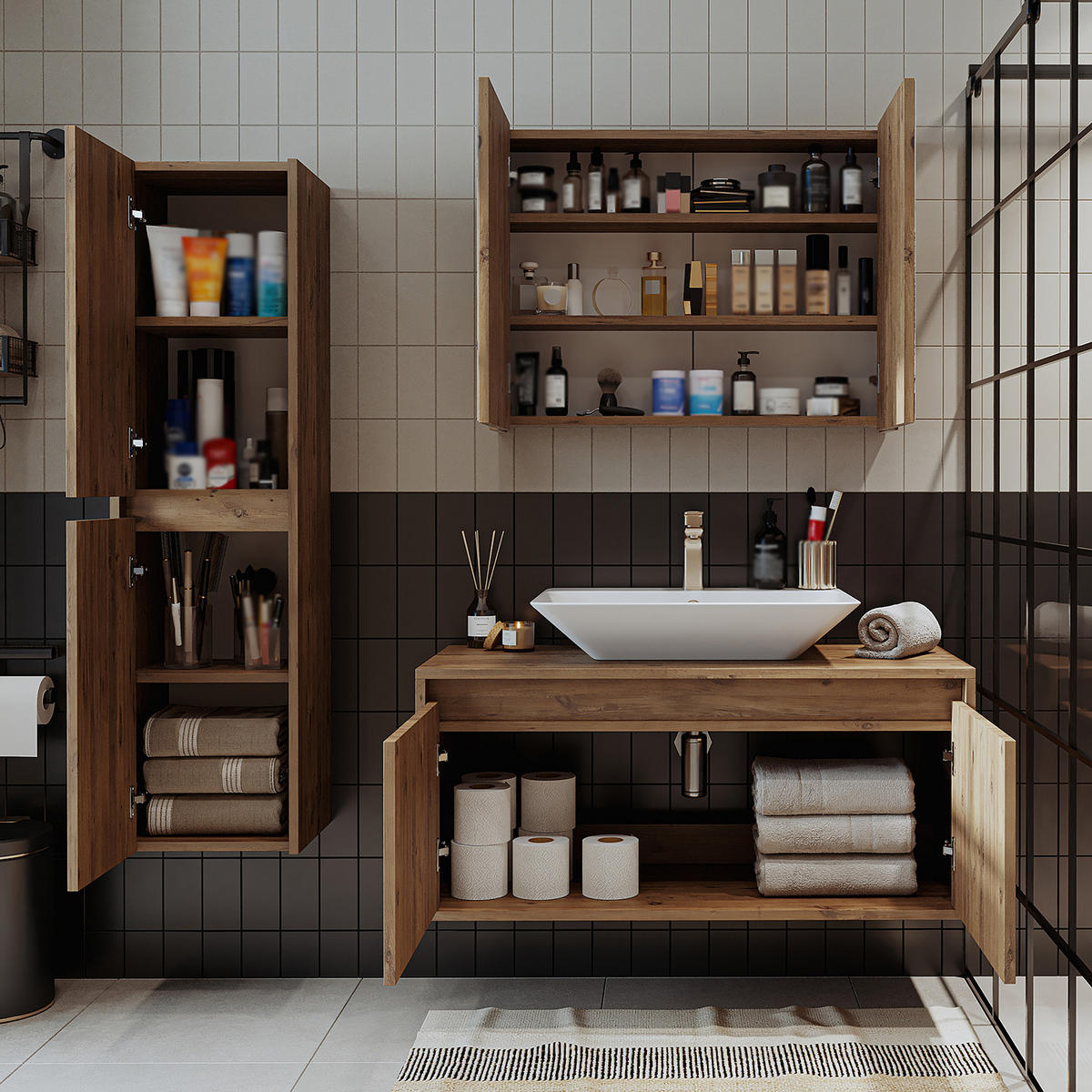 BADMÖBEL Set ATLANTIC-100 4-teilig - Eichefarben, Holzwerkstoff (100/150/45cm) - Roomart