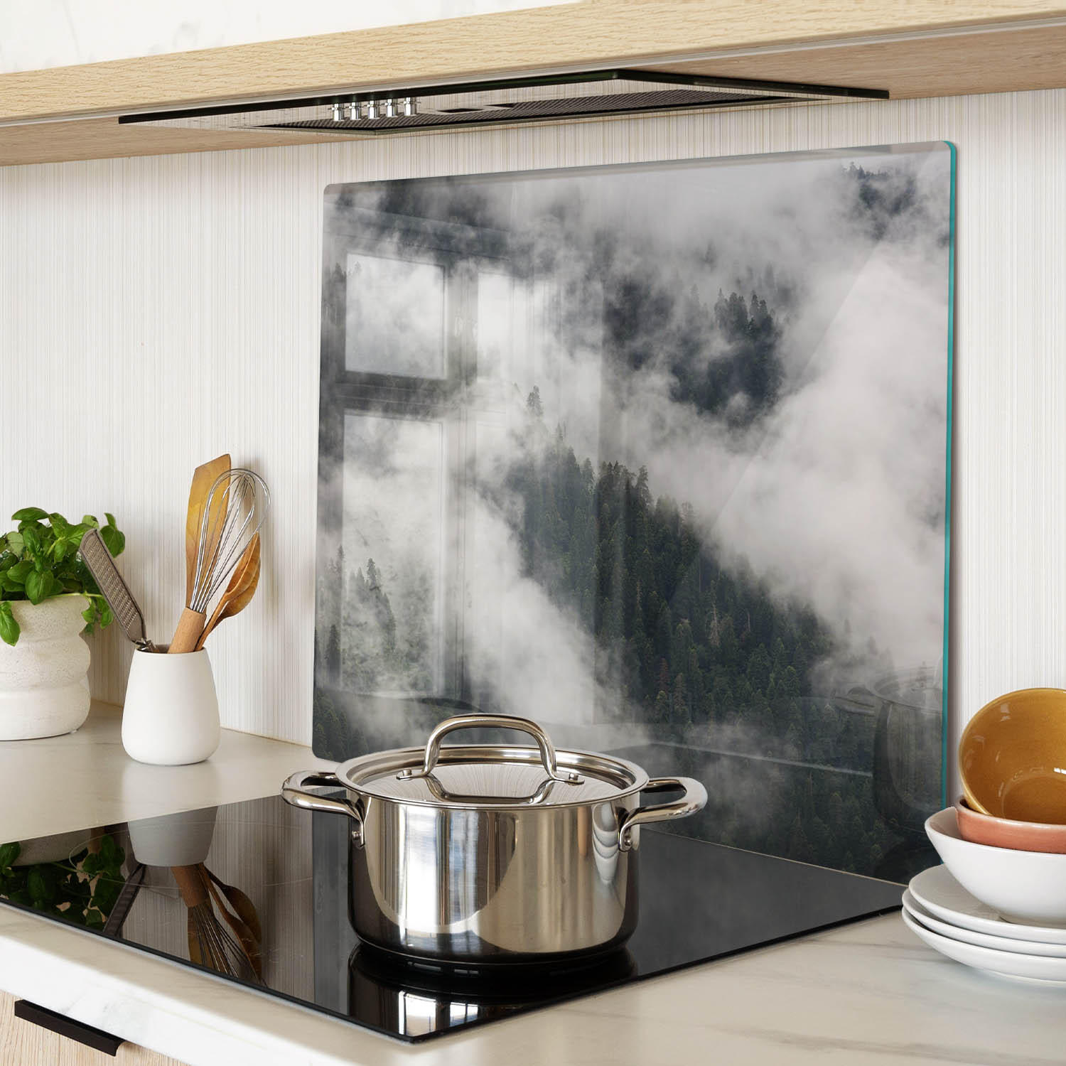GLASPLATTE 60x52 cm Nebelwald - Grau, Glas (60/0.4/52cm) - TULUP