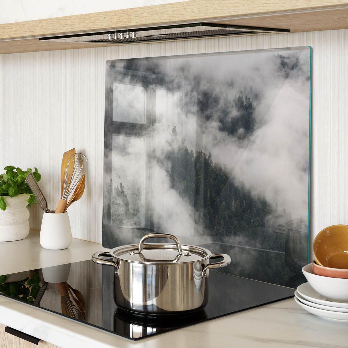 GLASPLATTE 60x52 cm Nebelwald - Grau, Glas (60/0.4/52cm) - TULUP