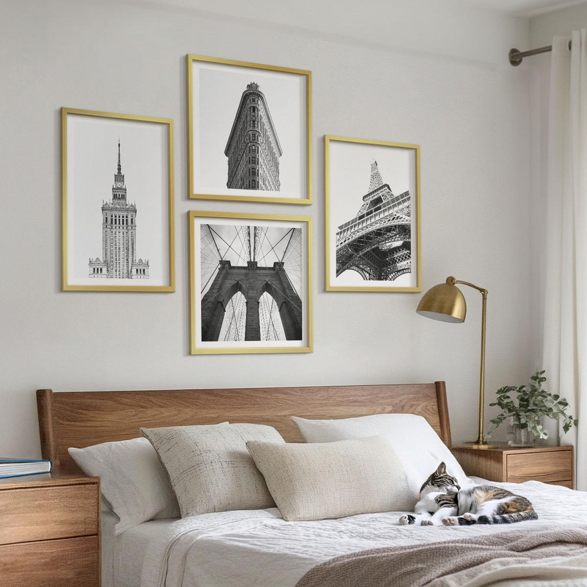 WANDBILDER 4er Set - 50x50 cm & 40x60 cm Goldrahmen - Architektur Schwarz-Weiß-Minimalismus - Goldfarben, Kunststoff (50/50cm) - ArtPrintCave