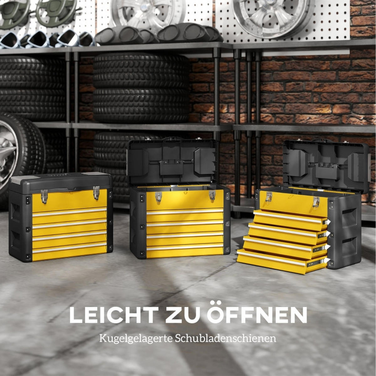 WERKZEUGKOFFER mit 4 Schubladen, Mini-Boxen und Top-Fach, Gelb - Gelb, Kunststoff (25.3/40.7/49.7cm) - Novahome
