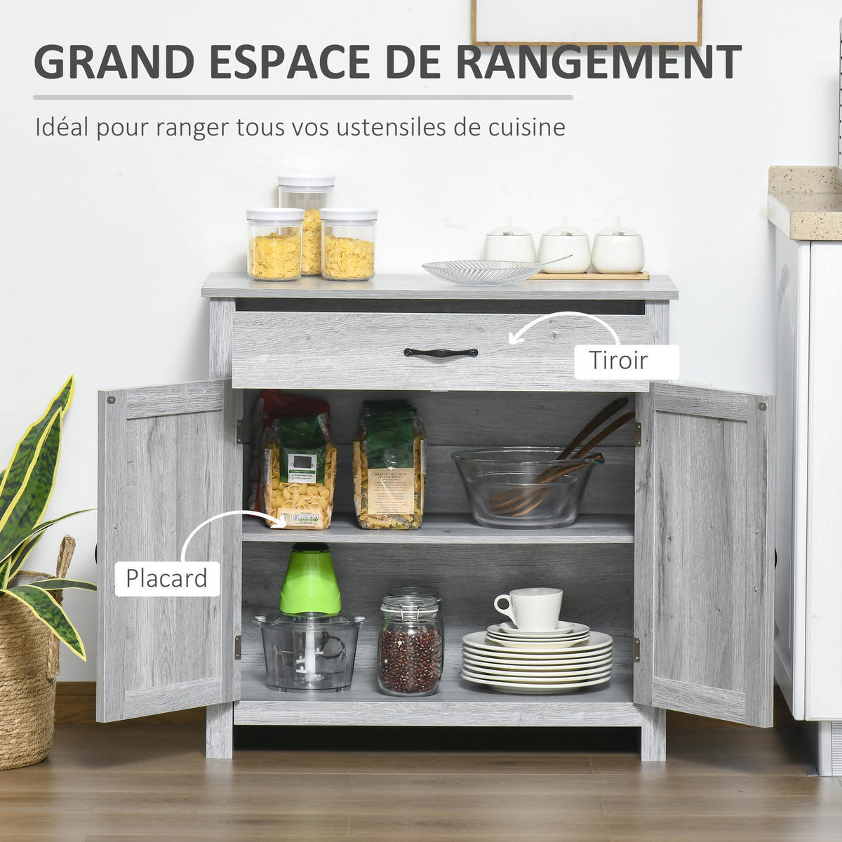SIDEBOARD Hellgrau Holzoptik 80/39,7/80 cm - Grau, Holz (80/80/39.7cm) - PANGIVO