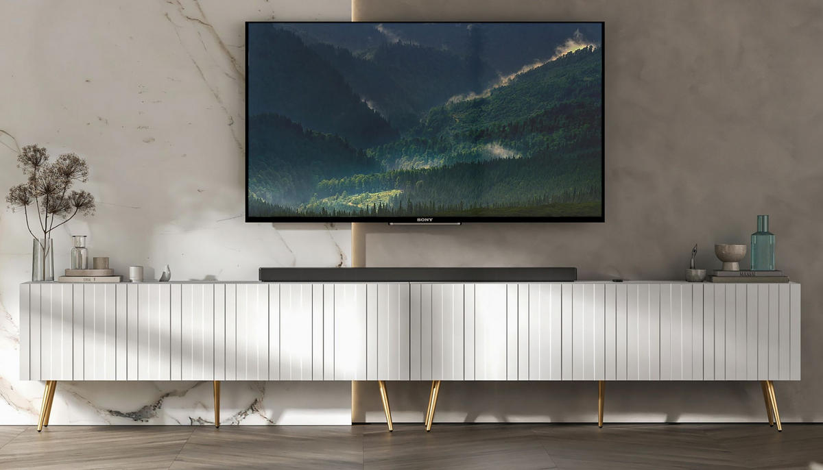 TV-LOWBOARD 2-er Set Elpis Weiß matt mit goldenen Metallbeinen 150 cm - Goldfarben/Weiß, Holzwerkstoff (300/60.5/36.5cm) - Meble Lindner
