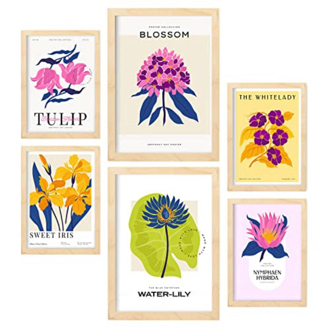 POSTER Set Mit 6 Blumen Süße Natur Und Botanikdrucke Für Innenarchitektur A3 & A4 Rahmen Aus Hellem Holz - Beige, Papier (29/3cm) - Nacnic