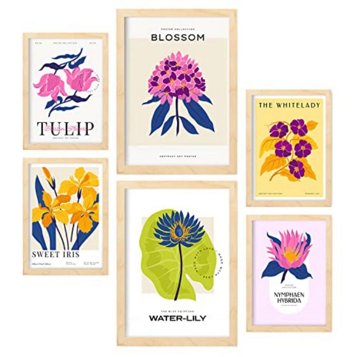 POSTER Set Mit 6 Blumen Süße Natur Und Botanikdrucke Für Innenarchitektur A3 & A4 Rahmen Aus Hellem Holz - Beige, Papier (29/3cm) - Nacnic