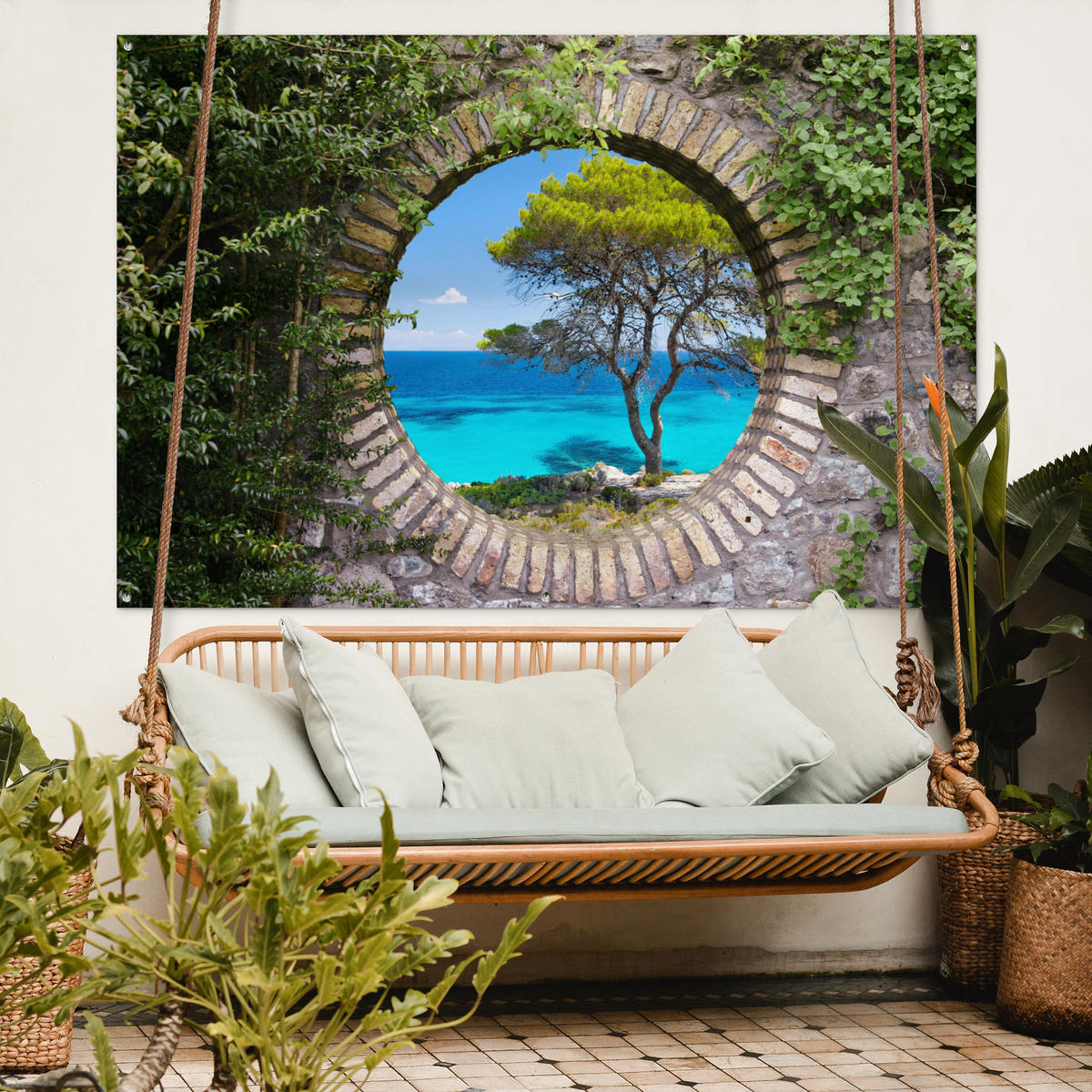 ZAHRADNÍ PLAKÁT Moře - Strom - Tropical - vista 180x120 cm - šedohnědá, plast (180/120/0.2cm) - OnlyWow