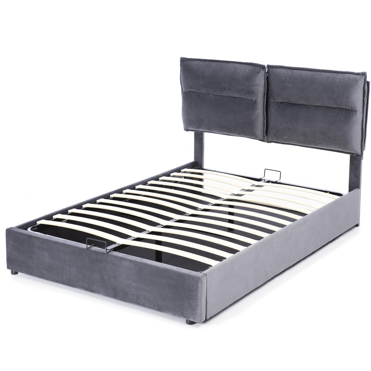 POLSTERBETT 140/200 cm mit hydraulischem Bettkasten & verstellbarem Kopfteil, Grau - Grau, Textil (140/200cm) - Redom