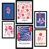 POSTER Set Mit 6 Blumen Blumenmarkt Natur Und Botanikdrucke Für Innenarchitektur A3 & A4 Schwarzer Rahmen - Schwarz, Papier (29/3cm) - Nacnic