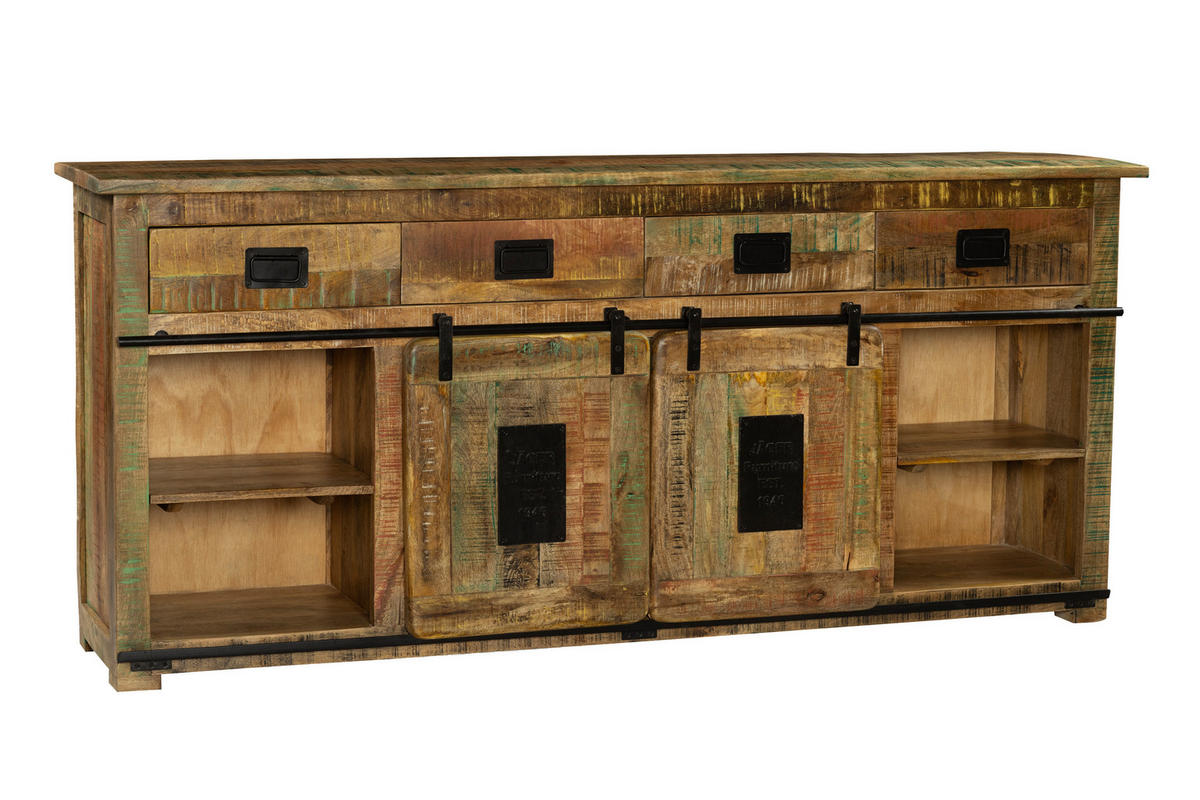 SIDEBOARD LIBRO - Hellbraun/Multicolor, Akazienholz/Holz (200/90/45cm) - SAM