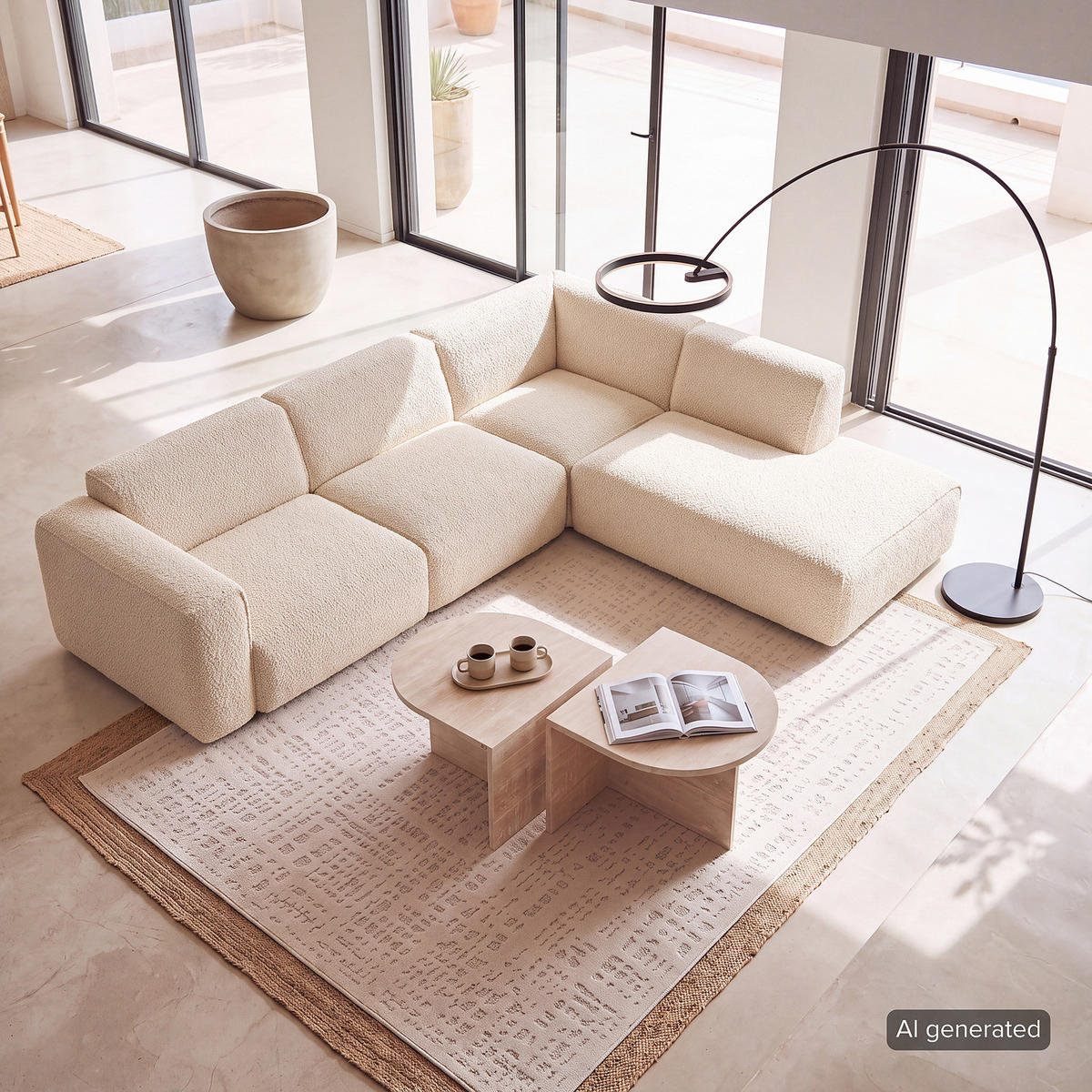3-SITZER ECKSOFA mit Recamiere - Beige/Schwarz, Kunststoff/Textil (295/231cm) - home24