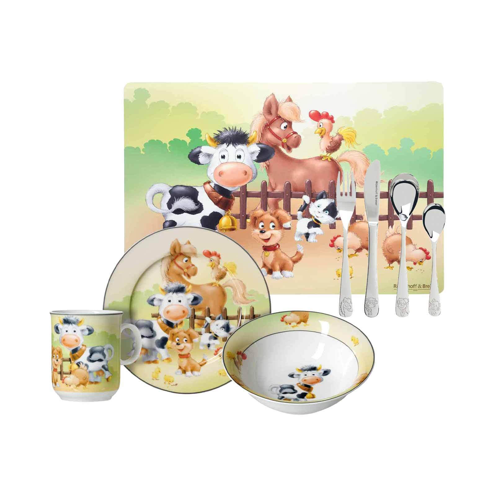 KINDERGESCHIRR MIT PLATZSET & BESTECK Hoftiere bunt - Multicolor, Keramik (1/1/1cm) - Ritzenhoff Breker