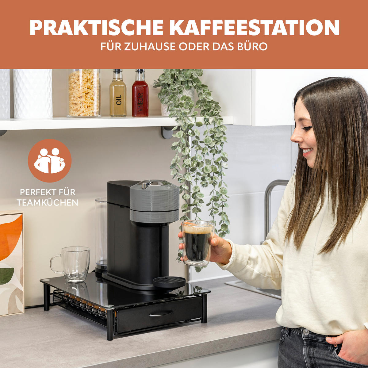 GLAS-KAPSELHALTER, für Nespresso, schwarz - Schwarz, Metall (33.5/9/41cm) - eluno