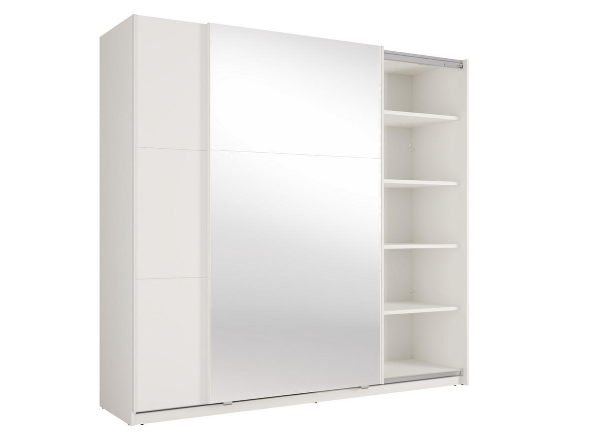 SCHIEBETÜRENSCHRANK LIVORA 12 - 221×207×60 cm mit Beleuchtung 2 Türen, mit Spiegel Weiß - Klar/Weiß, Holz/Holzwerkstoff (221/207/60cm) - Milaros Markt