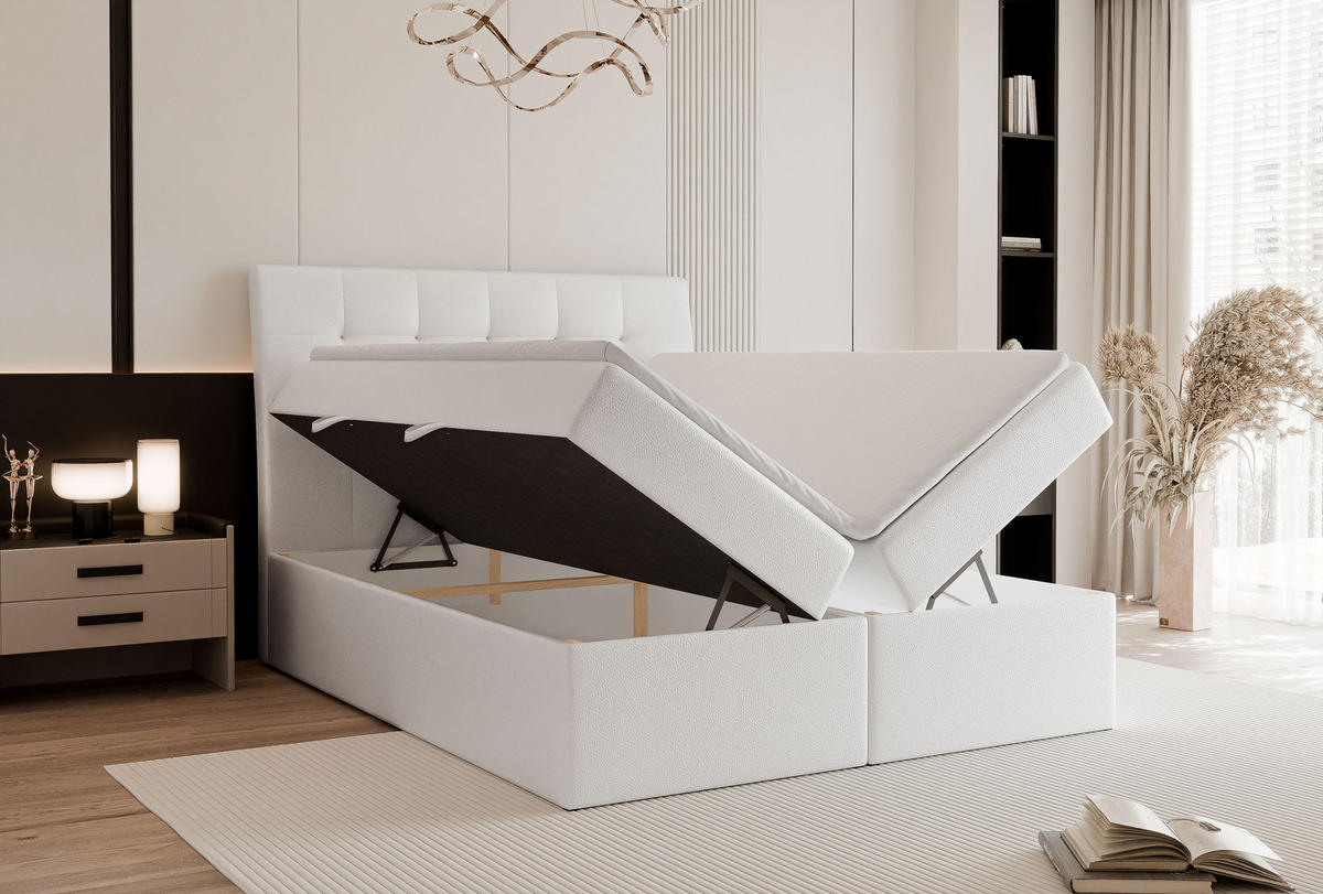 BOXBETT BAILEY 120/200 cm mit Matratze und Topper, Weiß - Schwarz/Weiß, Textil/Metall (120/200cm) - Idohome