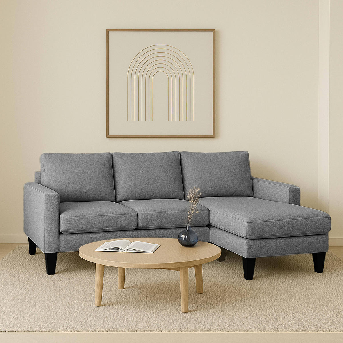 SOFA 3-Sitzer, Grau - Grau, Textil (128/85/192cm) - Oviala