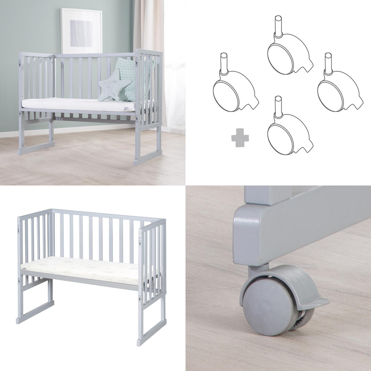BEISTELLBETT 3in1 Set 90 x 45 cm - Taupe/Hellgrau, Holzwerkstoff (45/90cm) - Roba