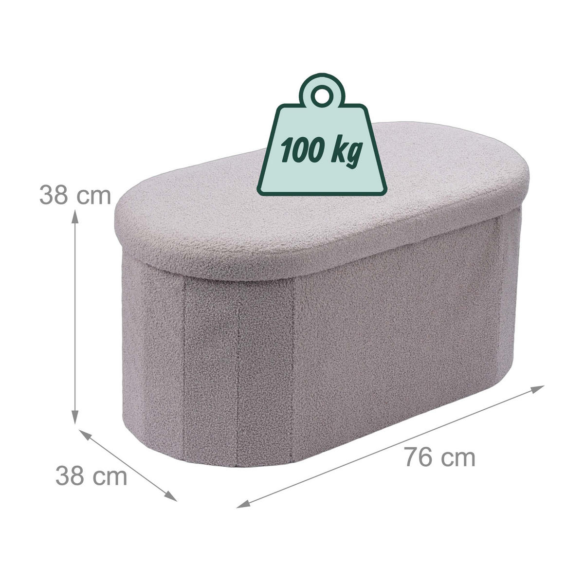 LAVICE Světle šedá s úložným prostorem teddy čalounění 76 cm - šedá, kompozitní dřevo/textil (76/38/38cm) - Relaxdays