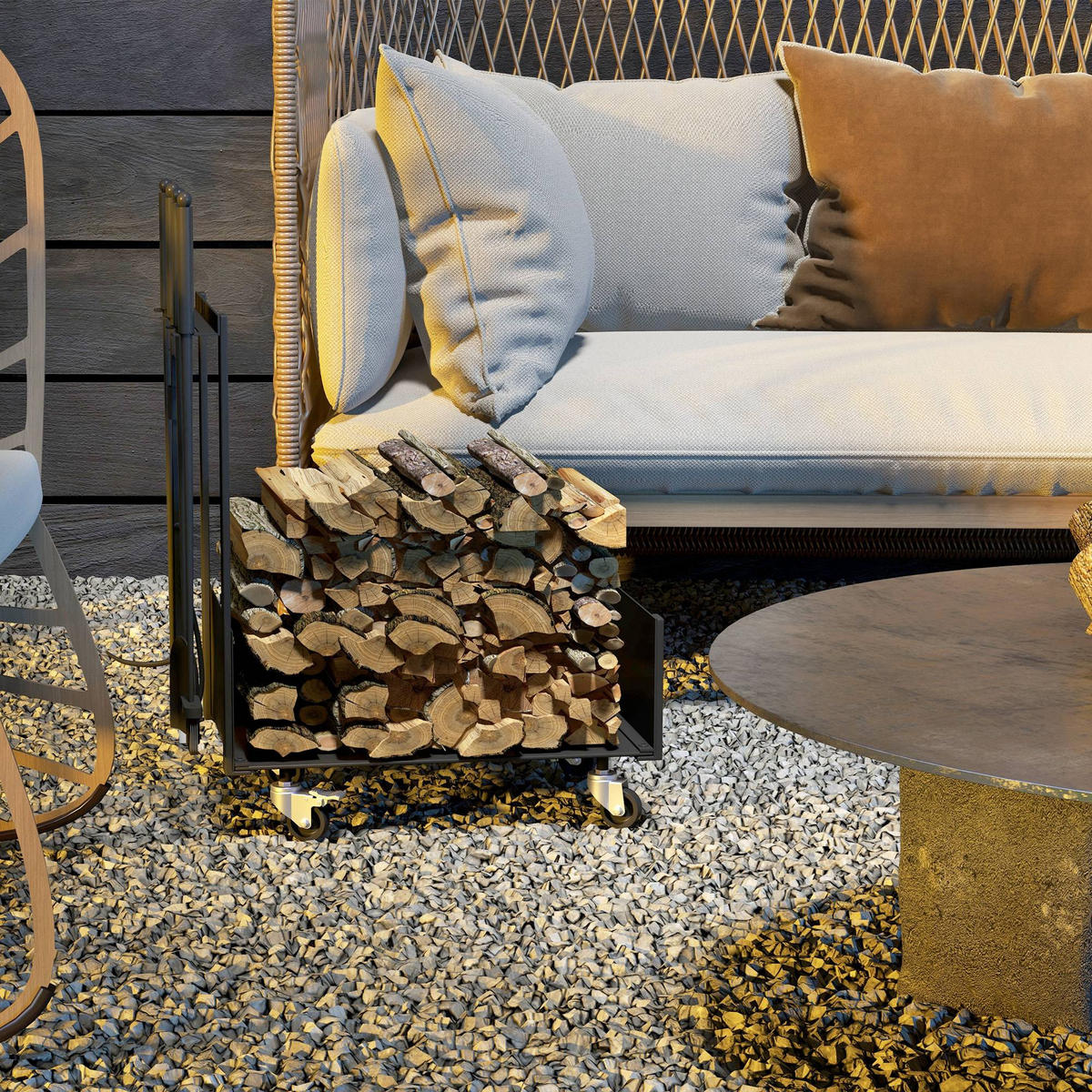 KAMINHOLZREGAL bis 60 kg - Schwarz, Metall (30/76/48cm) - Outsunny