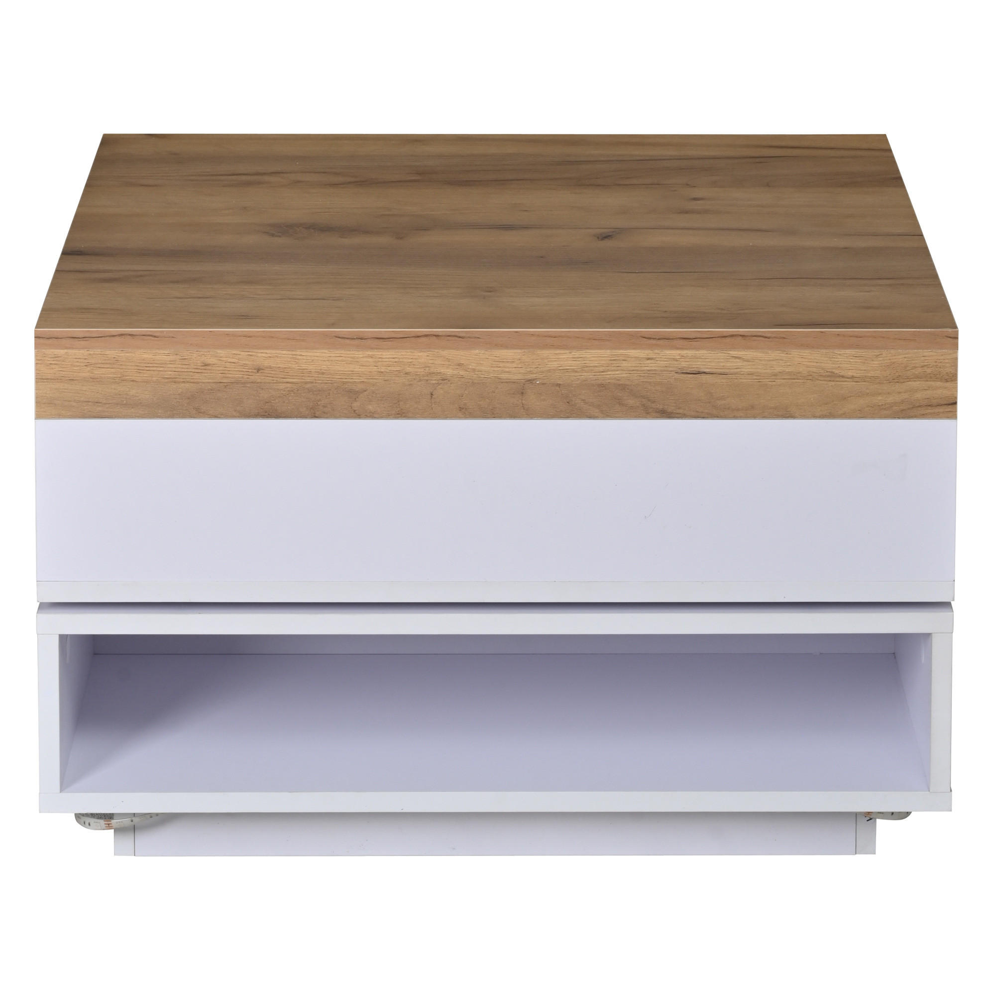 COUCHTISCH 65/65/40 cm mit LED-Beleuchtung und 360° drehbarer Tischplatte - Weiß, Holzwerkstoff (65/65/40cm) - Flora Grace