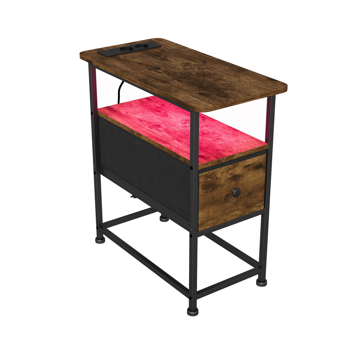 NACHTTISCH LED USB Schublade offene Fächer Tigerstreifen - Naturfarben, Holz (60/62/30cm) - LEBENLANG