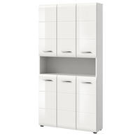 HOCHSCHRANK weiß Hochglanz, Mehrzweckschrank 90 cm mit 13 Fächern - Weiß Hochglanz/Silberfarben, Holzwerkstoff/Kunststoff (90/185/30cm) - Inn.Furn