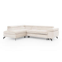 ECKSOFA mit Schlaffunktion und Bettkasten Bonnie aus Creme Cord-Stoff mit verstellbaren Kopfstützen und Armlehne - Ottomane links - Creme/Schwarz, Holz/Textil (275/210cm) - S-Style Möbel
