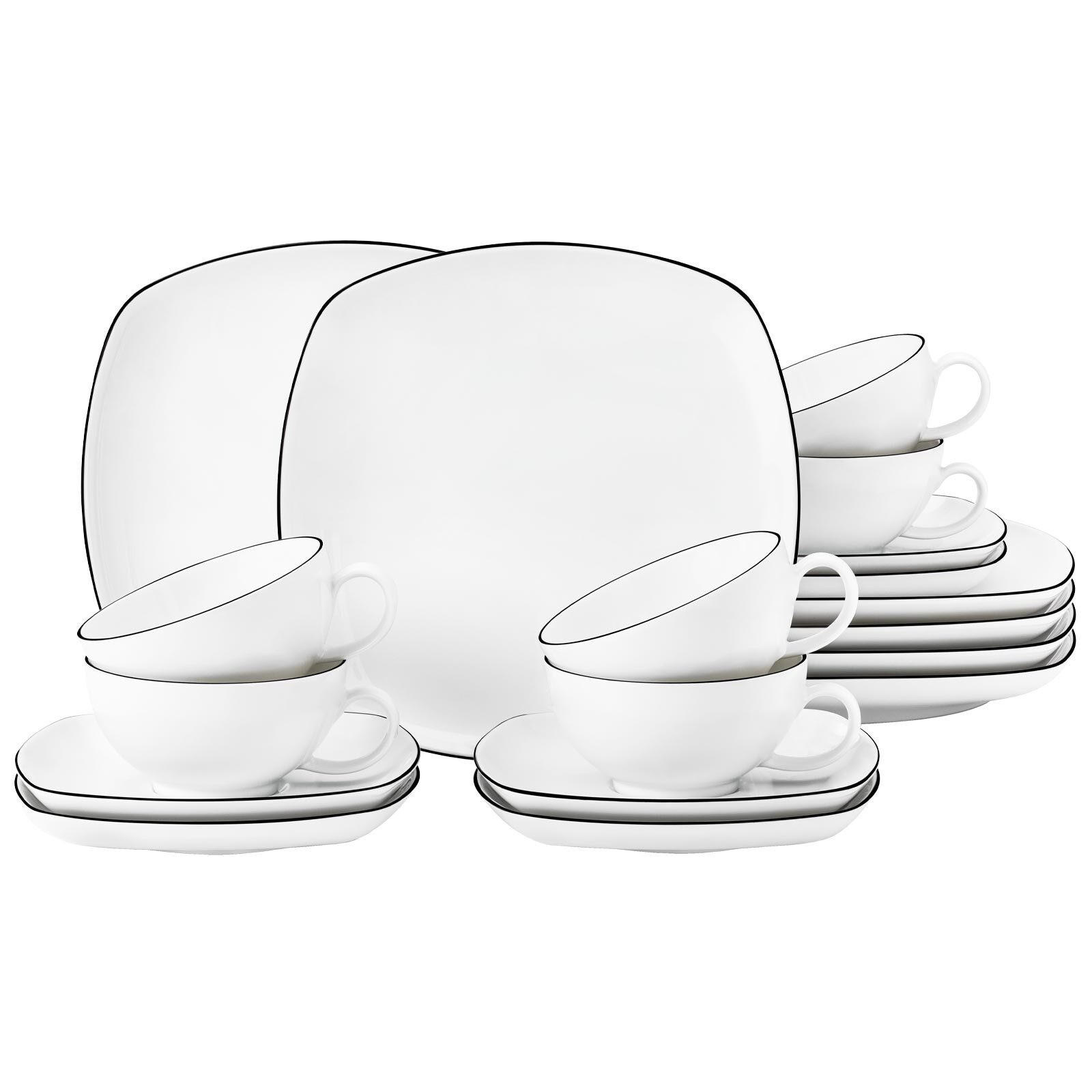TEESERVICE Lido Black Line weiß 18er Set - Weiß, Keramik (1/1/1cm) - Seltmann Weiden