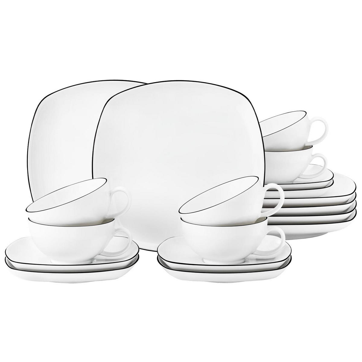 TEESERVICE Lido Black Line weiß 18er Set - Weiß, Keramik (1/1/1cm) - Seltmann Weiden