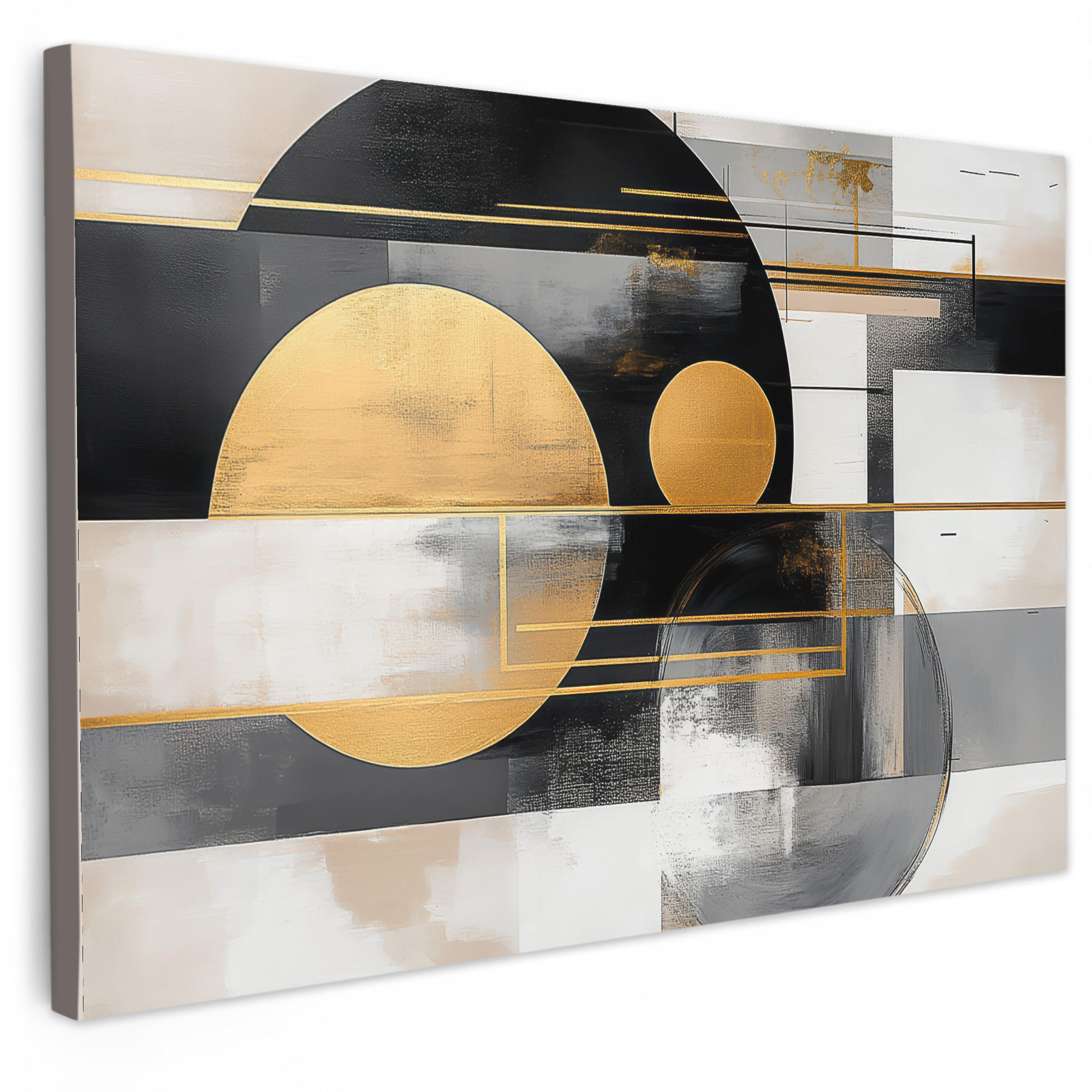 LEINWANDBILD Abstrakt - Gold - Silber - Formen - Ästhetisch - Modern Gemälde 60x40 cm - Goldfarben, Textil (60/40cm) - MuchoWow