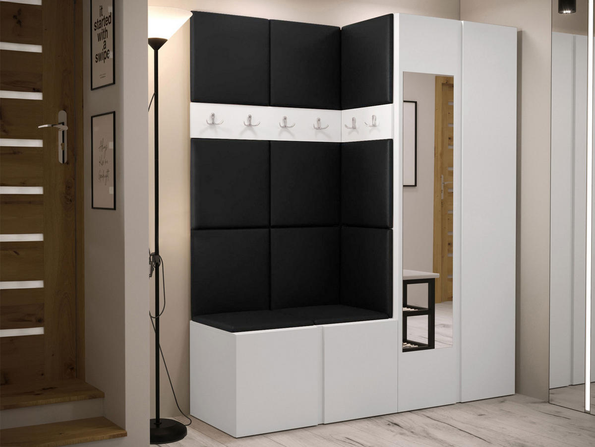 GARDEROBEN-SET Orion XII - Schwarz/Weiß, Holzwerkstoff/Kunststoff (158/186/46cm) - MIRJAN24