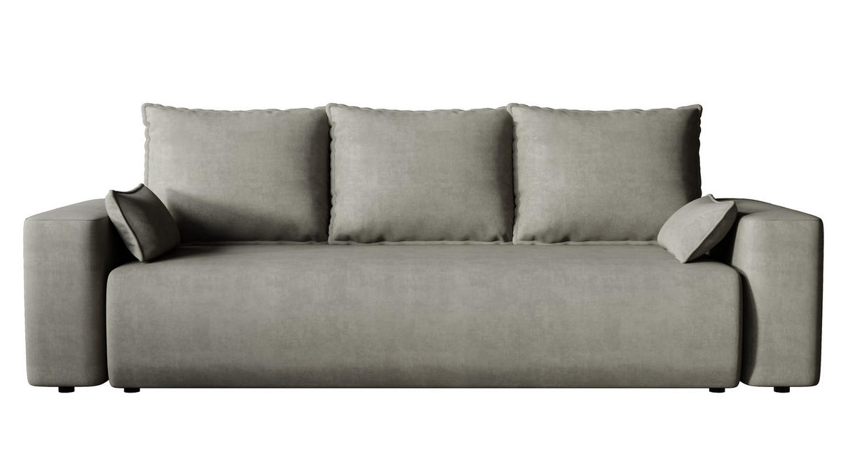 SOFA Bubi mit Bettkasten und Schlaffunktion, Velourstoff - Hellgrau, Holzwerkstoff (242/85/95cm)