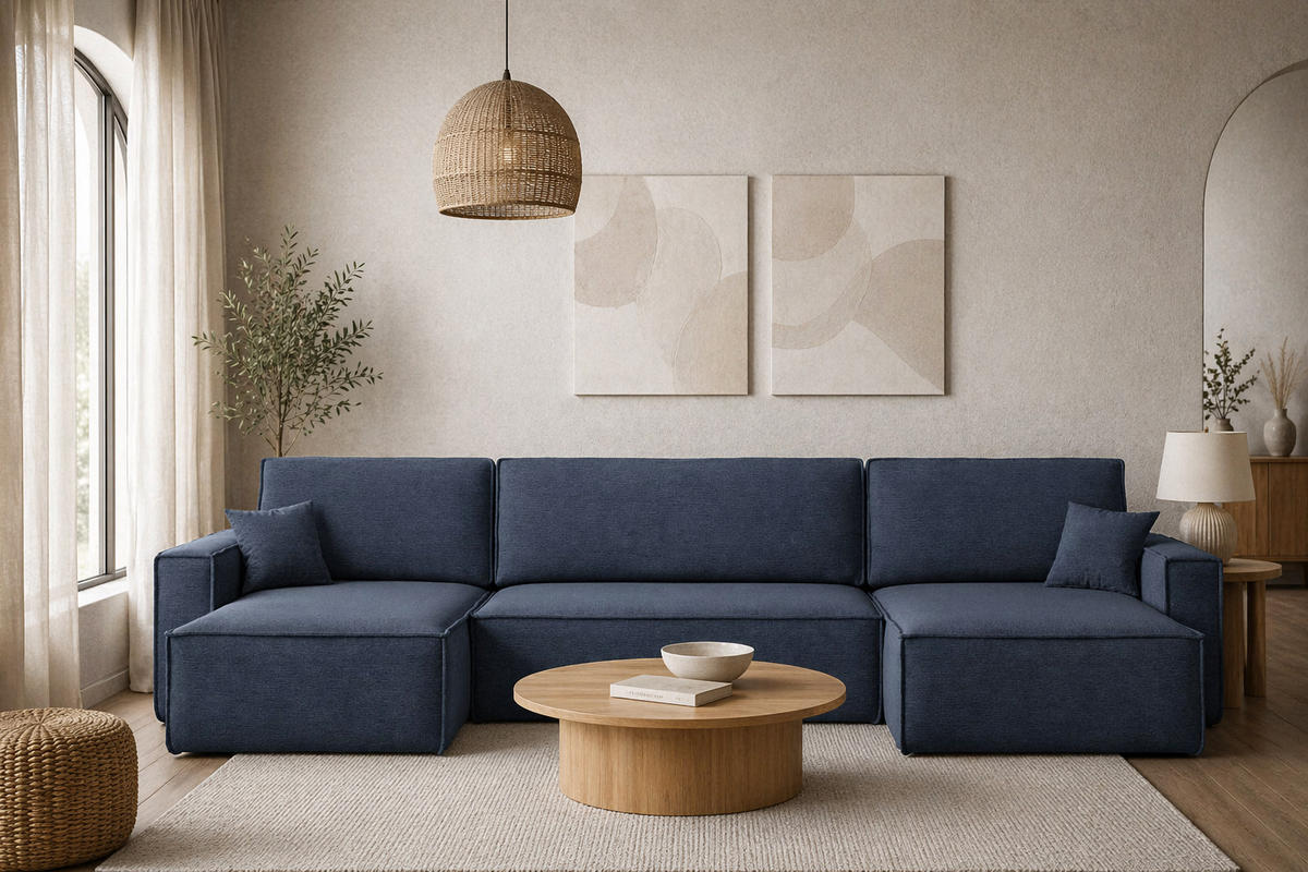 ECKSOFA Mit Schlaffunktion Und Bettkasten, Eckcouch BEST U XL Stoff Verita Marineblau - Dunkelblau, Holz (142/372cm) - Kaiser Möbel