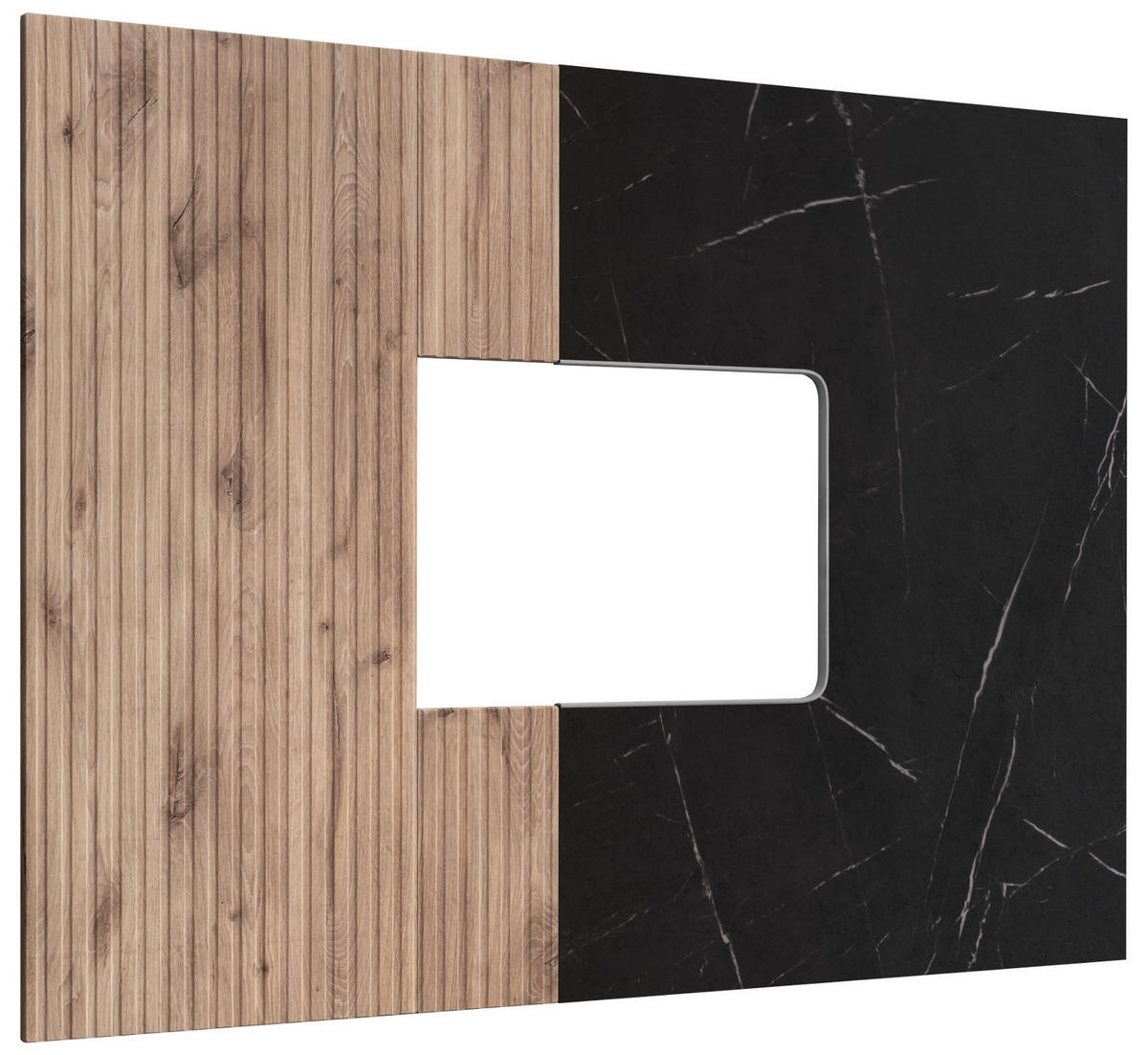 TV-LOWBOARD Eiche, Marmor schwarz 160 cm, TV Unterschrank Set mit Ethanol Kamin - Eichefarben/Schwarz, Holzwerkstoff/Kunststoff (160/180/45cm) - Inn.Furn