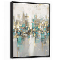 LEINWAND Bilder mit Rahmen - Abstrakt - Blöcke - Gold - Skyline - 30x40 - Beige, Textil (30/40cm) - MuchoWow
