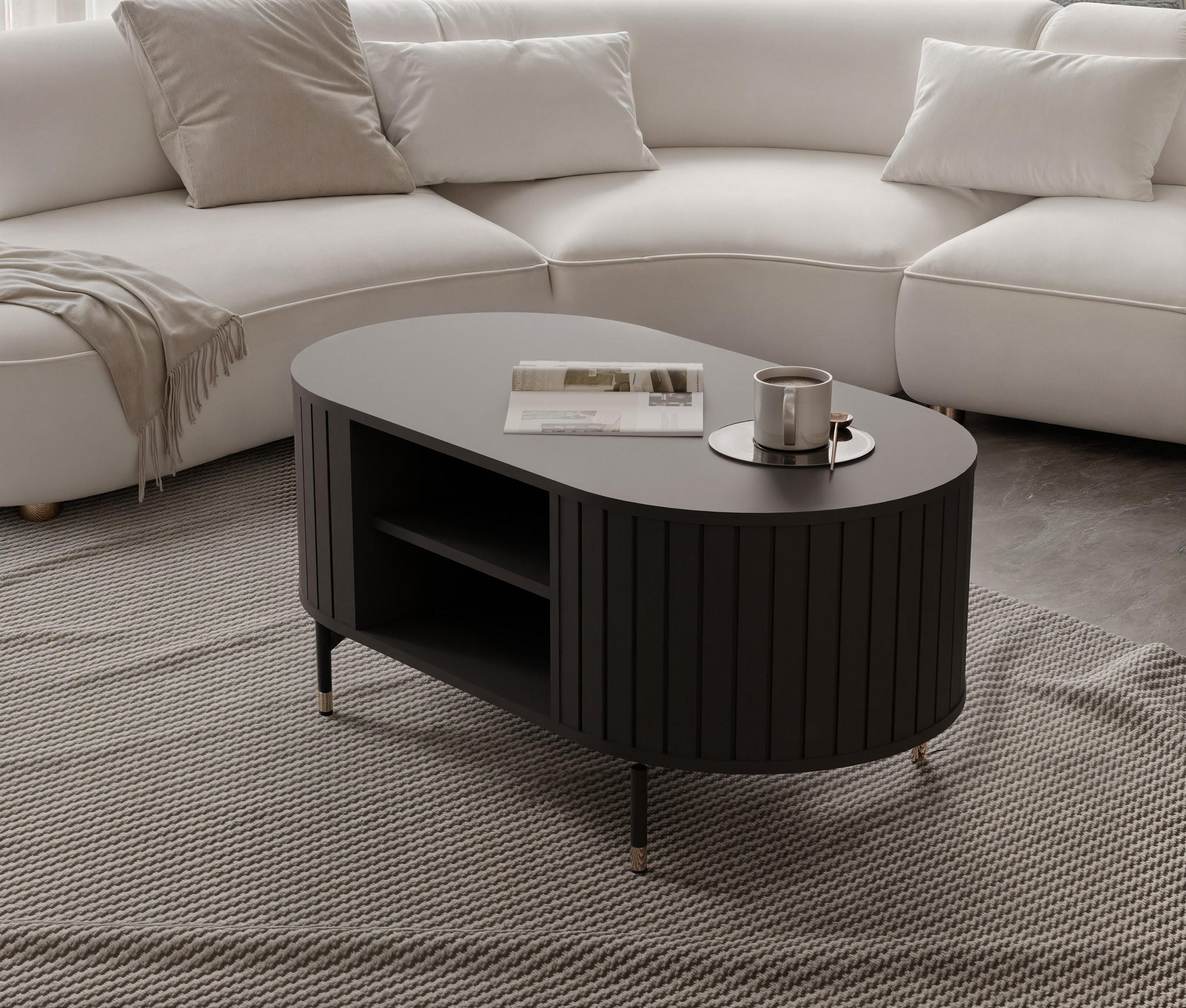 COUCHTISCH geriffelt, mit Ablage, Schwarz - Schwarz, Holzwerkstoff (47/104/56cm) - Idohome