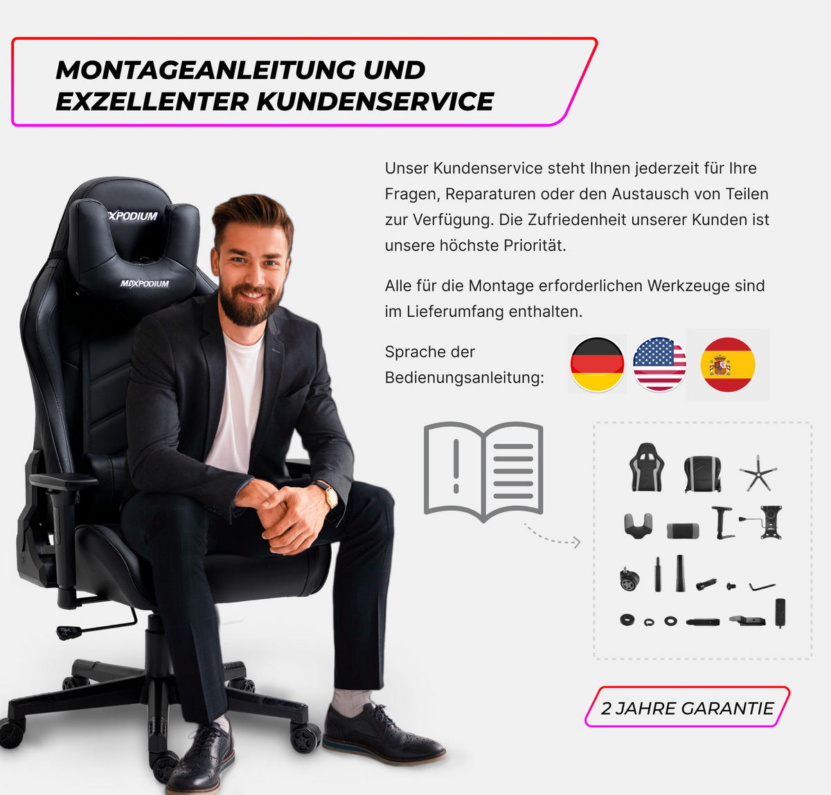 GAMING-STUHL Tactical Schwarz Weiß - Weiß, Metall (55/137/50cm) - MaxPodium