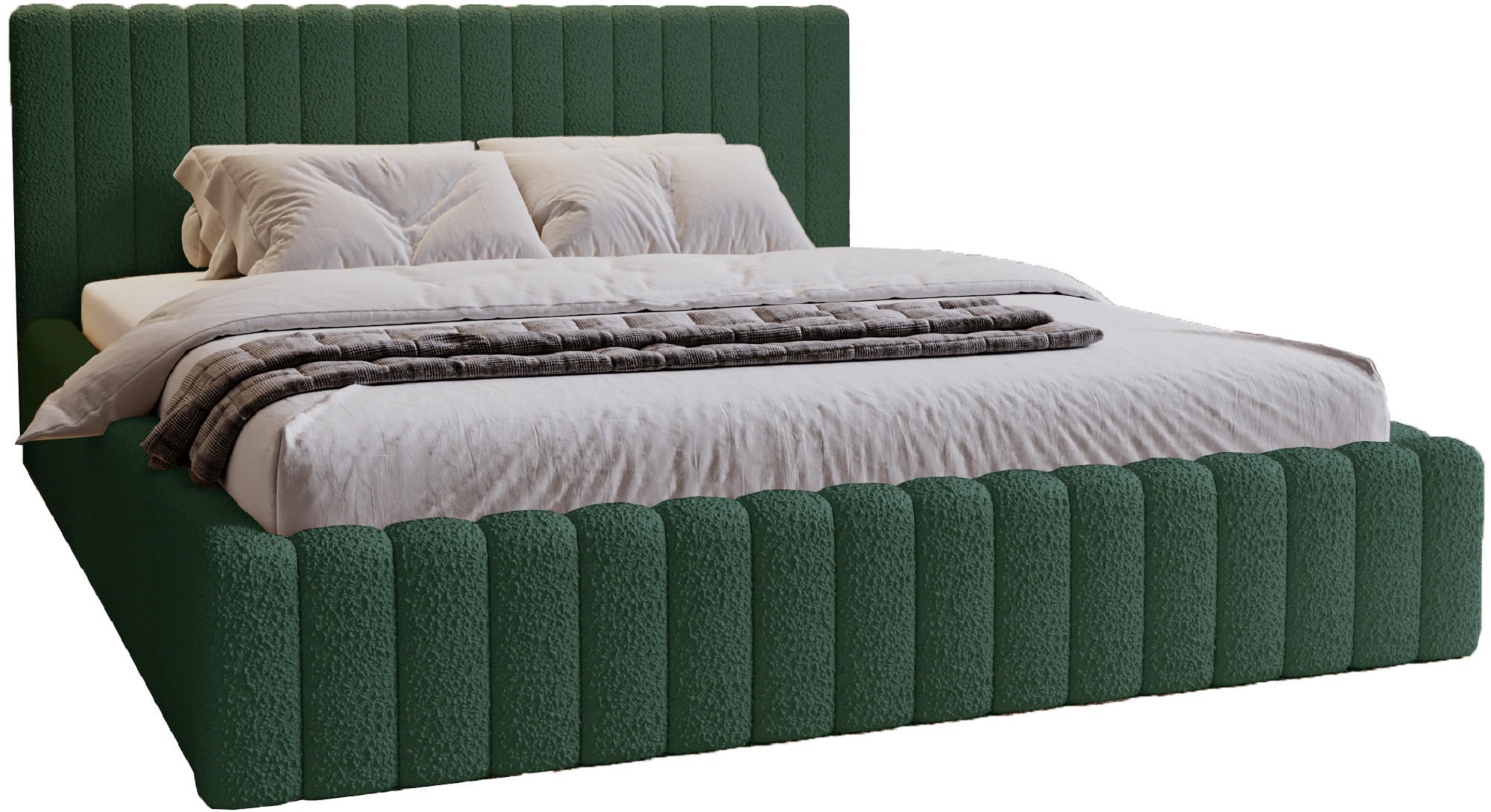 POLSTERBETT 160x200 Billo mit Bettkasten, Boucle Grün - Grün, Holz/Textil (160/200cm) - Emporius