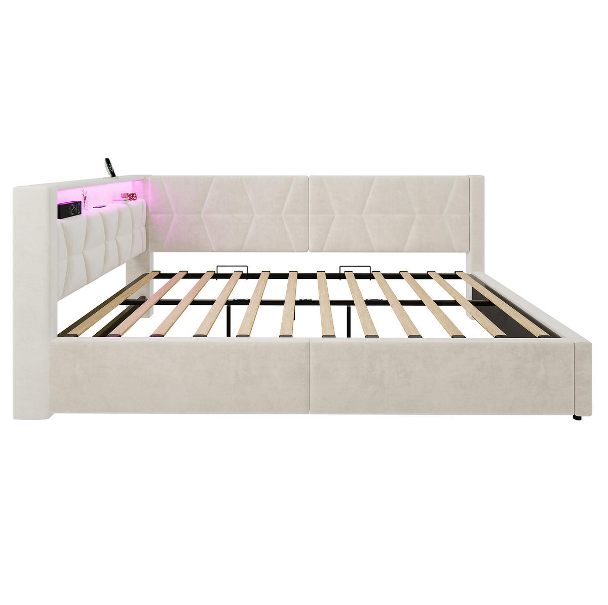 ČALOUNĚNÁ postel 140/200 cm s LED osvětlením, USB-C, úložným prostorem a hydraulickým roštem, Béžová - béžová, kov (140/200cm) - Redom