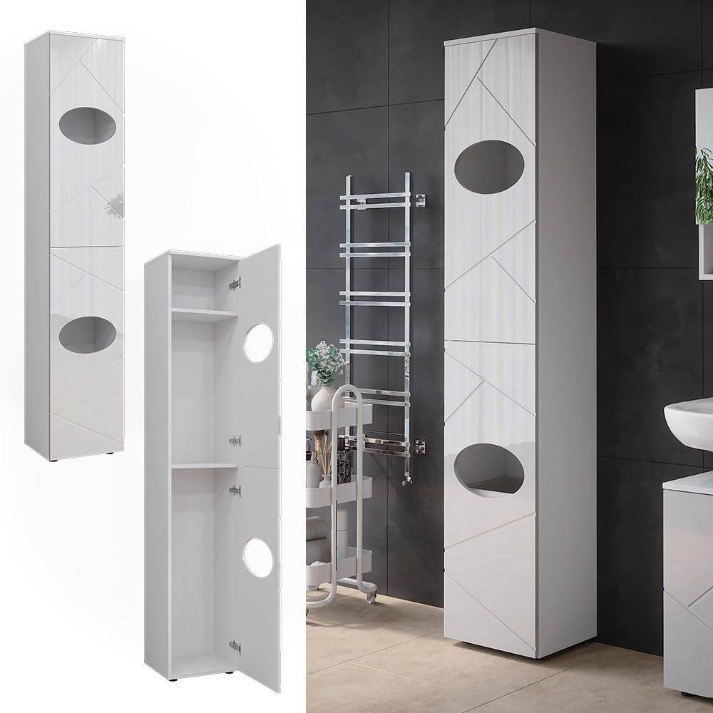 WÄSCHESCHRANK Irma Weiß 37.2 x 192 cm - Weiß Hochglanz/Weiß, Holzwerkstoff (37.2/192/32cm) - Vicco