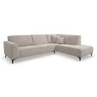 ECKSOFA Mula in L-Form, Coach Farbe: Beige, Velourstoff, Ottomane Rechts - Beige, Textil (274/210cm) - VENASI MÖBEL