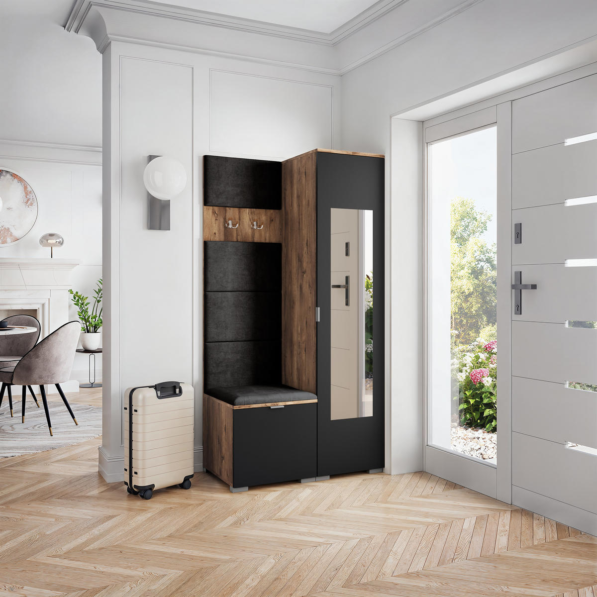 GARDEROBENSCHRANK VIRA 95/181/51 cm Modern Eichefarben - Eichefarben/Schwarz, Holzwerkstoff (95/181/51cm) - MASSENO