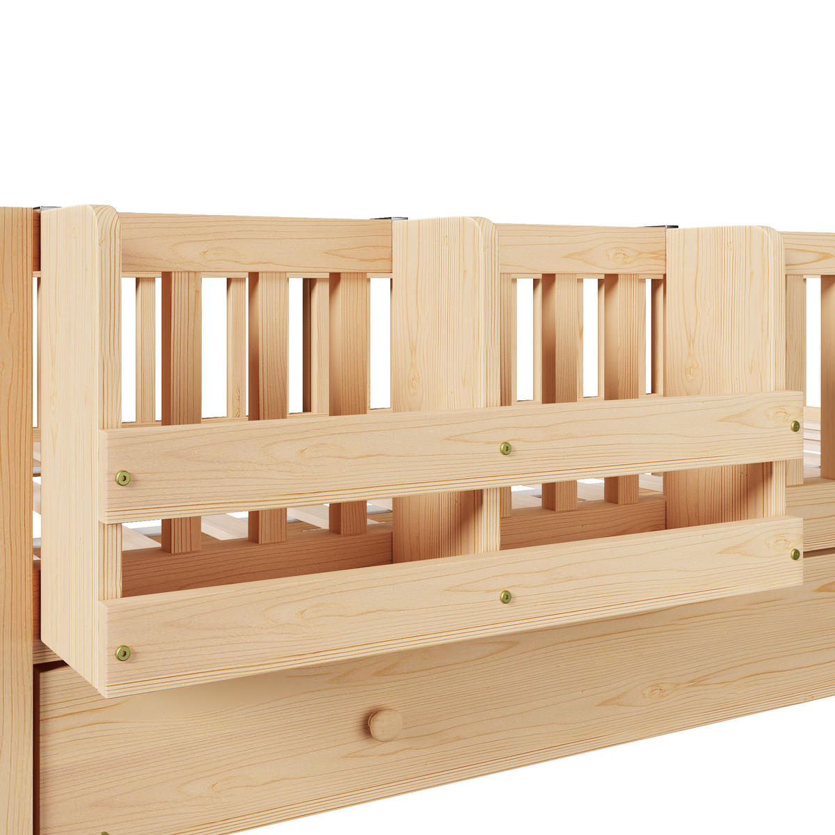 KINDERBETT 90/200 cm in Natur mit Ausziehbett und Regal Massivholz Skandi-Design - Naturfarben, Holzwerkstoff (90/200cm) - STILVORA
