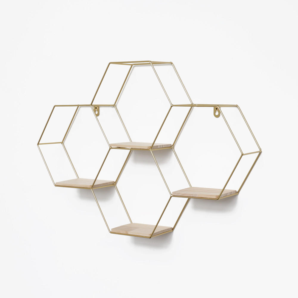 Thumbnail - Ivol Wandregal, Gold, Metall, 4 Fächer, 58x40.5x10.5 cm, Wohnzimmer, Regale, Wandregale