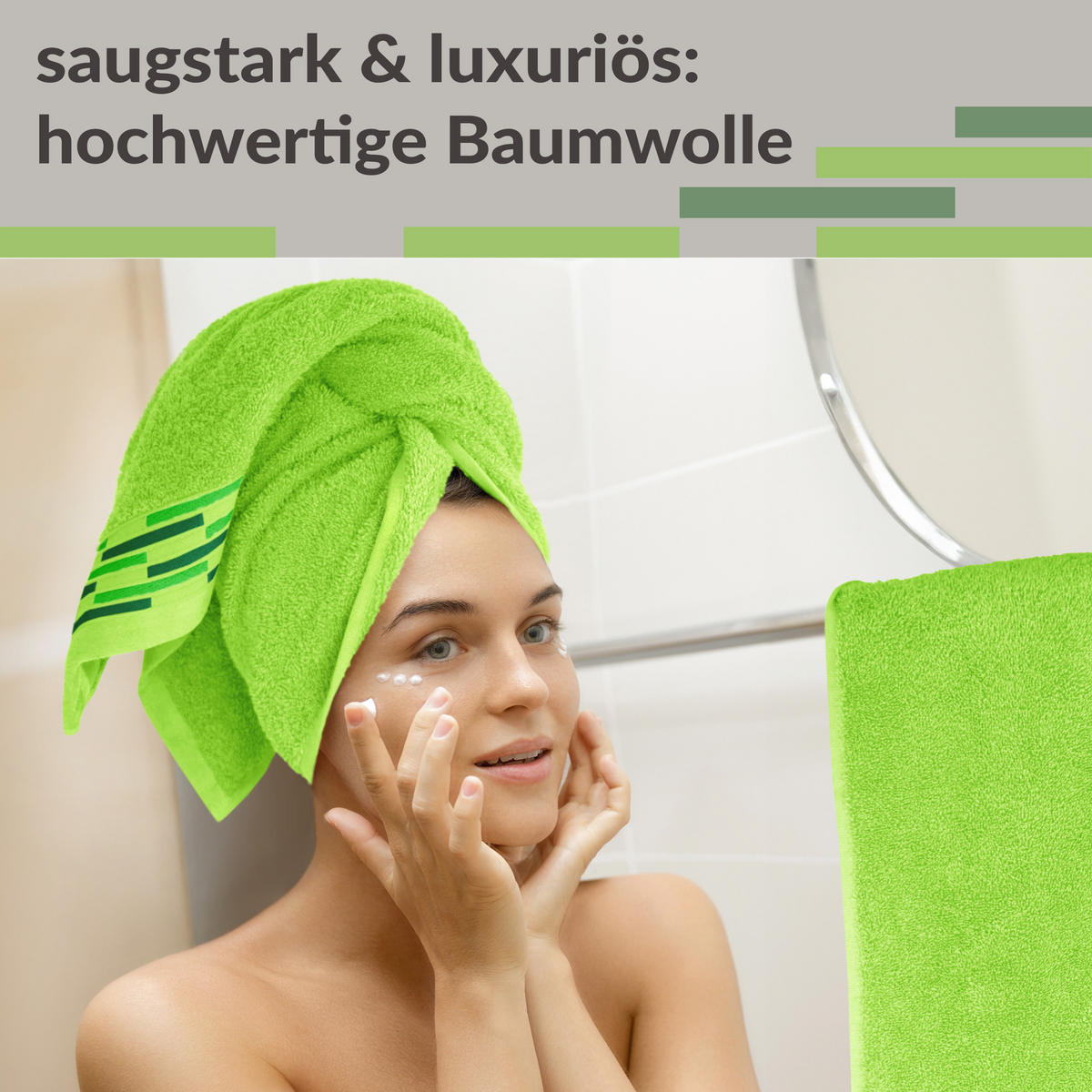 HANDTUCH Lugano Apfelgrün 2er 50x100 cm - Hellgrün, Textil (50/100cm) - Lashuma
