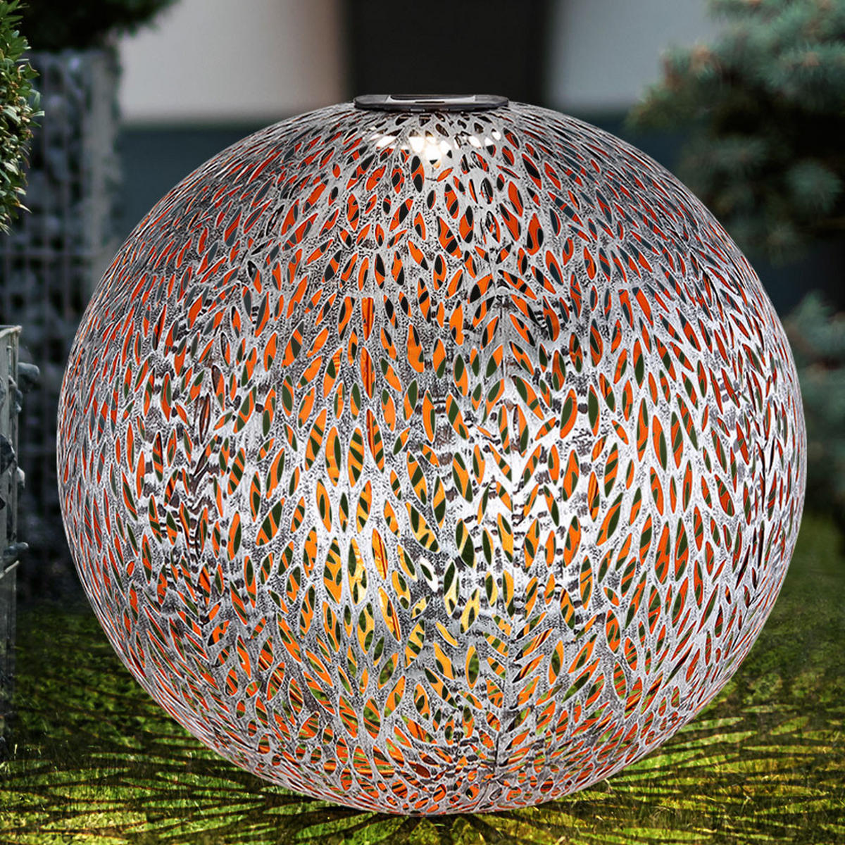 LED AUSSENLEUCHTE Solarleuchte Kugel Silber 2er Set - Silberfarben, Metall (27/27/38cm) - Globo Lighting