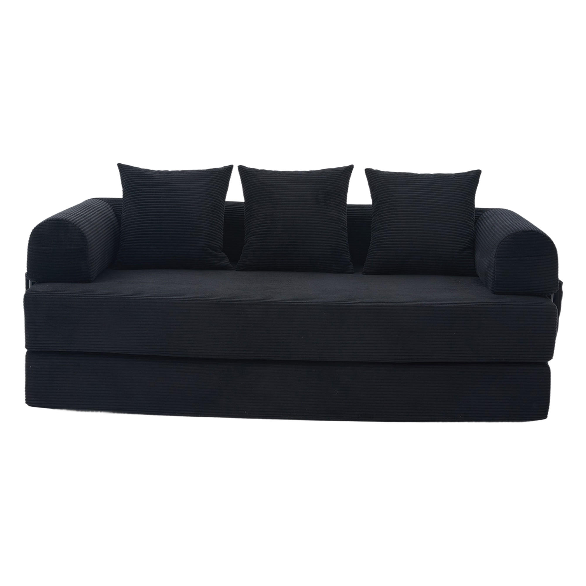 SCHLAFSOFA 200/94/67 cm Schwarz mit Seitentaschen plus und 3 Kissen - Schwarz, Textil (200/67/94cm) - Oxeza