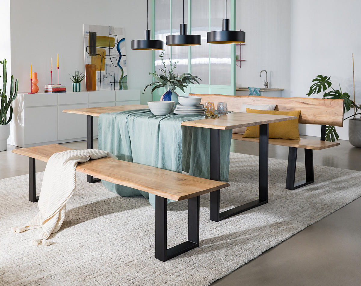 ESSTISCH mit Massivholzplatte - Metall / Massivholz - Akazie Braun / Schwarz - Schwarz/Braun, Holz/Metall (90/160/76cm) - home24