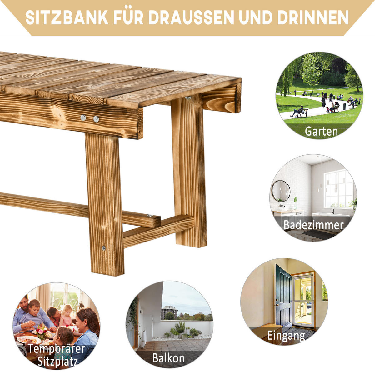 GARTENBANK, 2-Sitzer Holzbank, Gartenmöbel, Rustikale Bank, Massivholz, Dunkelbraun - Braun, Holz (38/35/110cm) - Outsunny