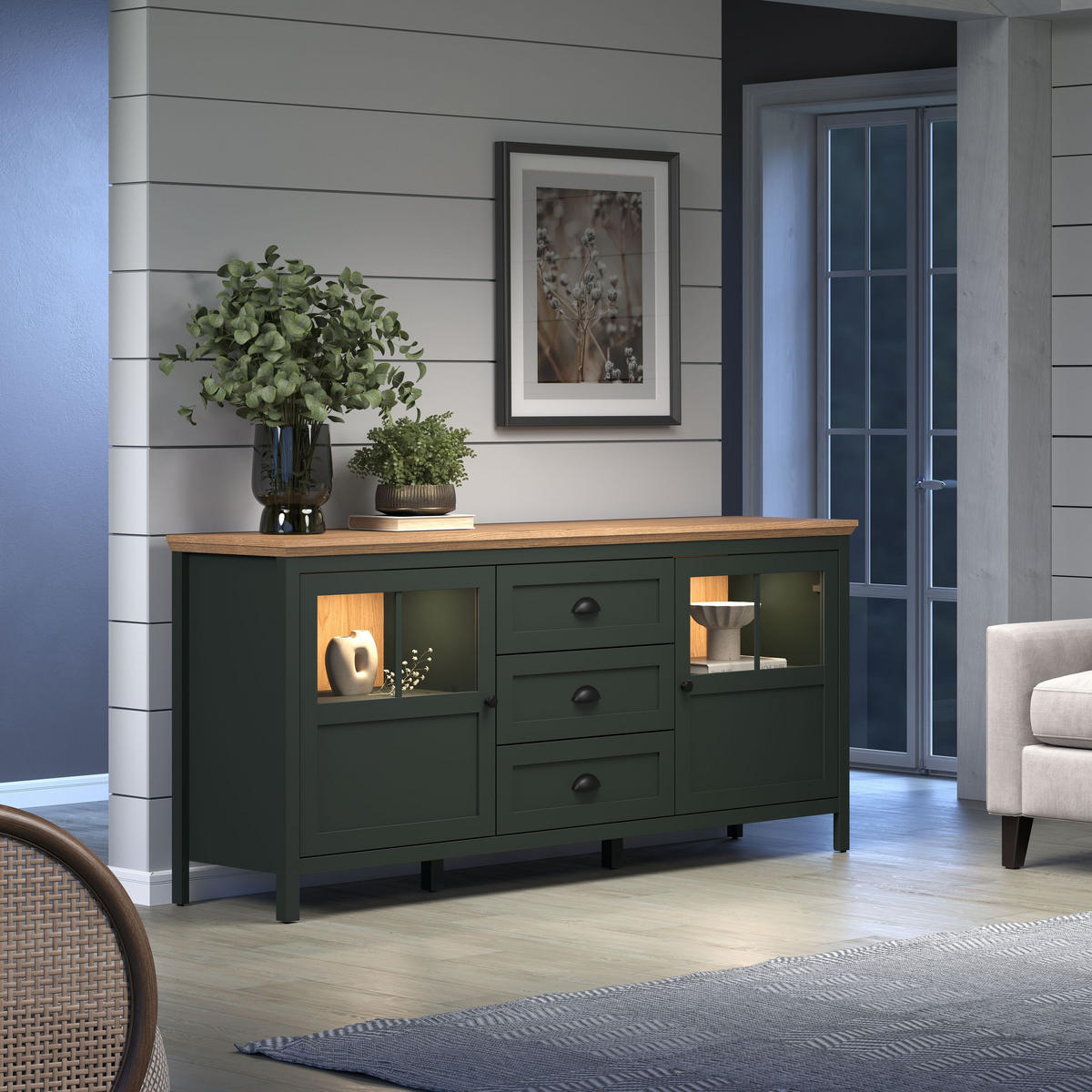 SIDEBOARD Stanton Grün - Grün, Holzwerkstoff (185/185/86cm) - Trendteam