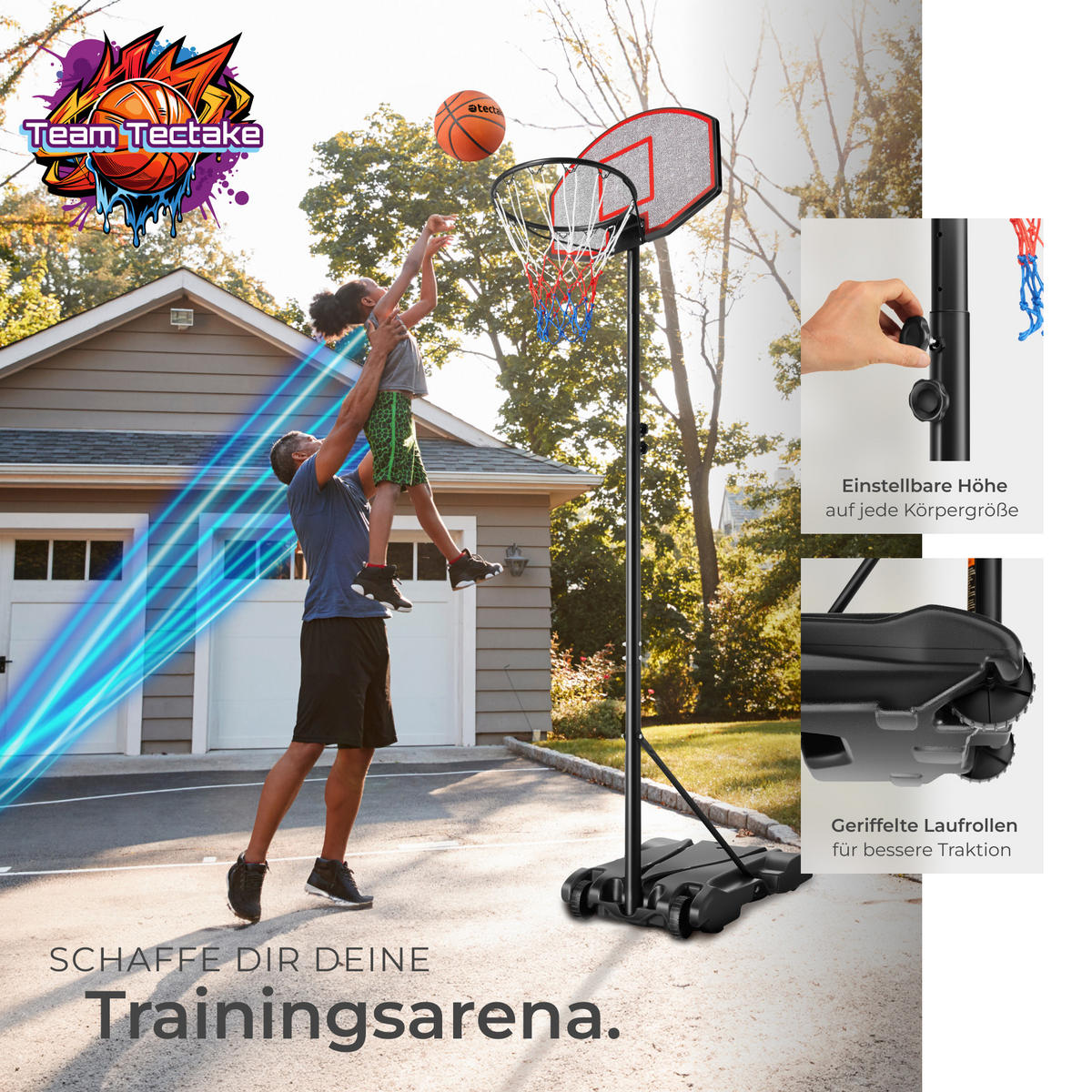 BASKETBALLKORB Harlem,rollbar,schwarz - Schwarz, Metall (71/122cm) - tectake